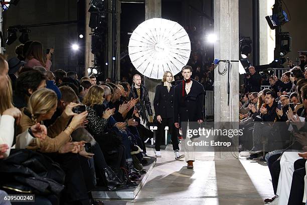 Scene detail at the runway during the Lanvin Menswear Fall/Winter 2017-2018 show as part of Paris Fashion Week on January 22, 2017 in Paris, France.