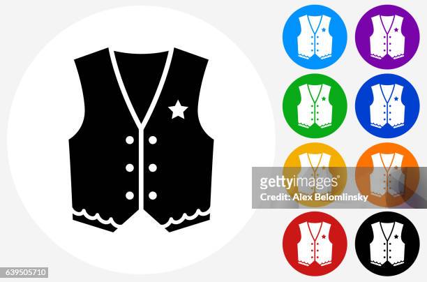 ilustraciones, imágenes clip art, dibujos animados e iconos de stock de icono de tela de vaquero en los botones de círculo de color plano - waistcoat