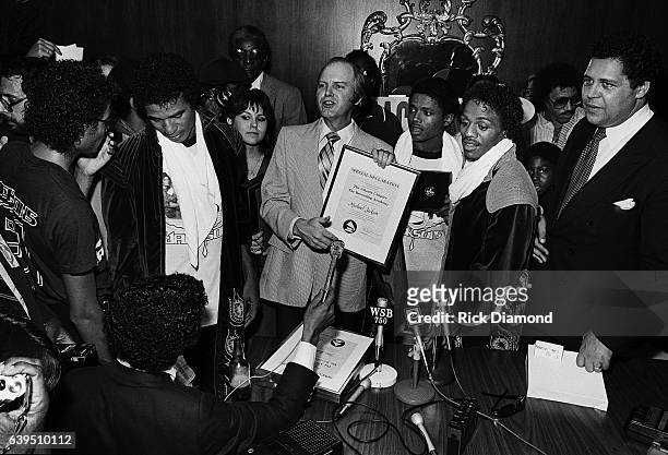 Bob Carr along with Atlanta Mayor Maynard Jackson present The Recording Academy/Grammy - Atlanta Chapter Special Declaration to The Jacksons during...