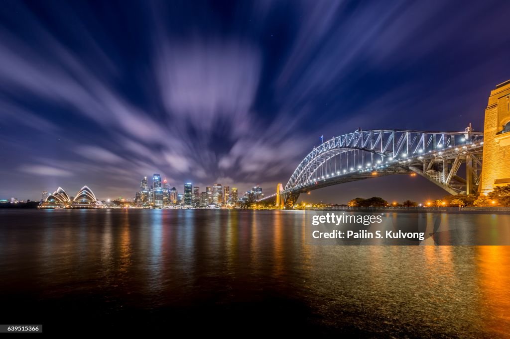 Sunset at Sydney Opera House and Harbour Bridge, New South Wales, Australia