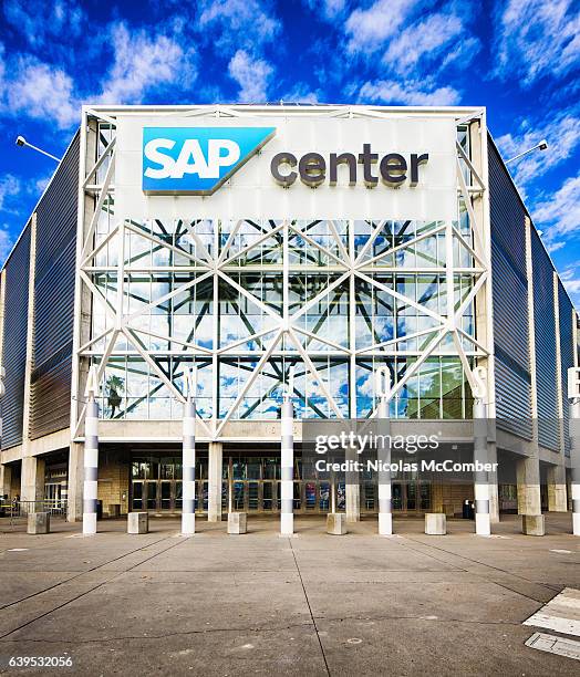 san jose sap center arena concert hall main entrance - san jose california city stock pictures, royalty-free photos & images