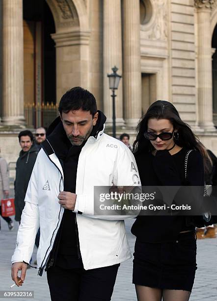 Bella Hadid is seen on January 22, 2017 in Louvre musem Paris, France.