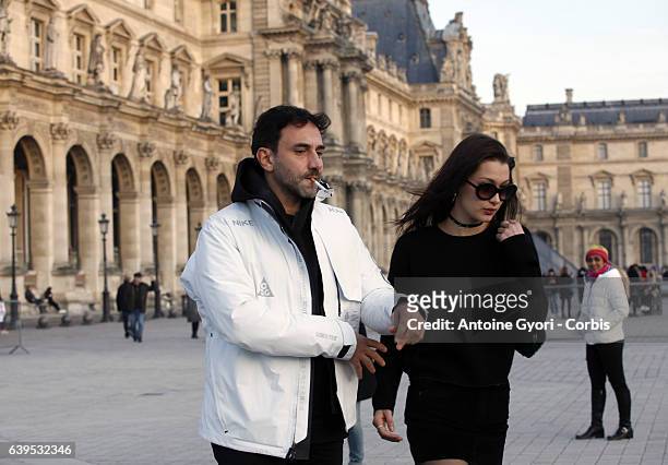 Bella Hadid is seen on January 22, 2017 in Louvre musem Paris, France.