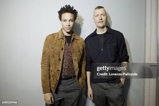 Fashion Designer Lucas Ossendrijver and Actor Corentin Fila pose Backstage prior the Lanvin Menswear Fall/Winter 2017-2018 show as part of Paris...