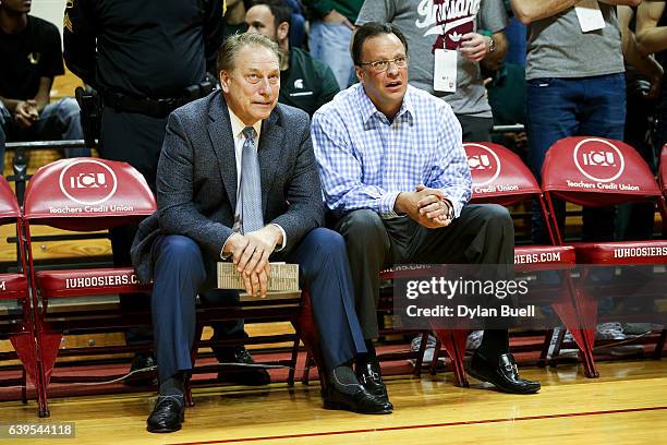 Head coach Tom Izzo of the Michigan State Spartans and head coach Tom Crean of the Indiana Hoosiers meet before the game at Assembly Hall on January...