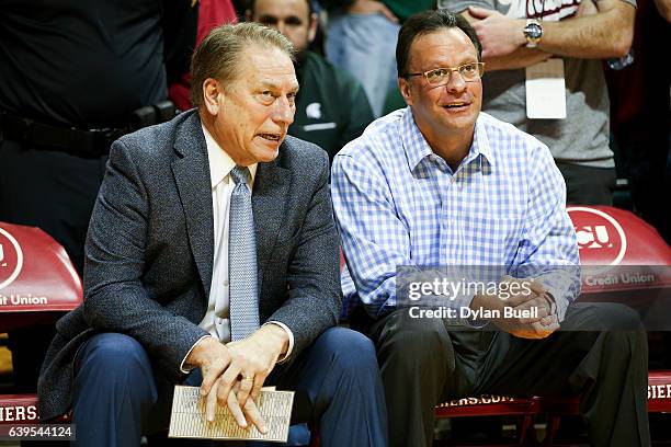 Head coach Tom Izzo of the Michigan State Spartans and head coach Tom Crean of the Indiana Hoosiers meet before the game at Assembly Hall on January...