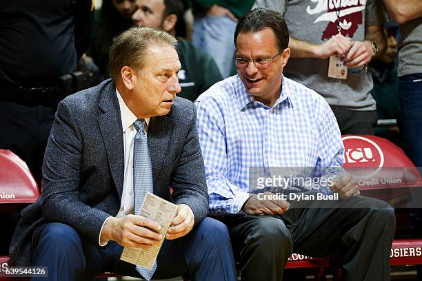 Head coach Tom Izzo of the Michigan State Spartans and head coach Tom Crean of the Indiana Hoosiers meet before the game at Assembly Hall on January...