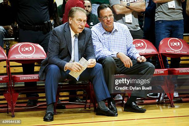 Head coach Tom Izzo of the Michigan State Spartans and head coach Tom Crean of the Indiana Hoosiers meet before the game at Assembly Hall on January...