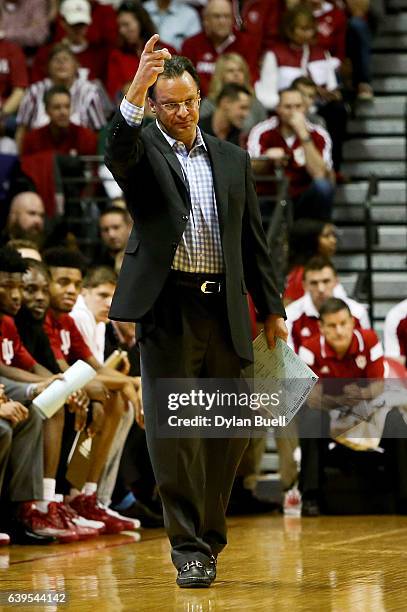 Head coach Tom Crean of the Indiana Hoosiers calls out instructions in the first half against the Michigan State Spartans at Assembly Hall on January...