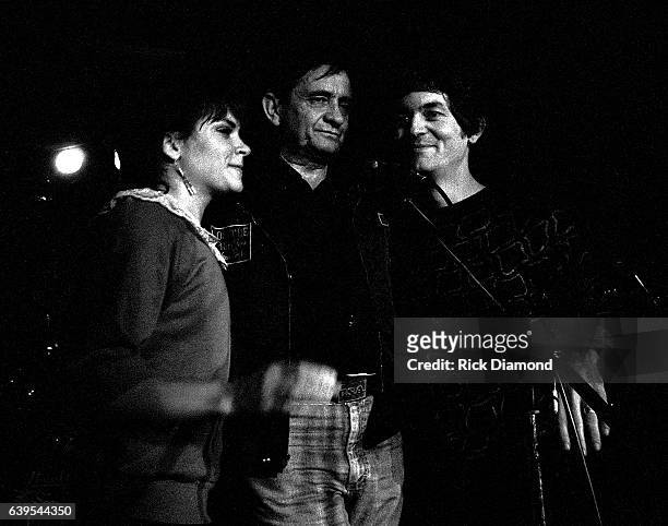 Rosanne Cash, Johnny Cash and Rodney Crowell perform at The MoonShadow Saloon in Atlanta Georgia October 19, 1982