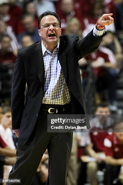 Head coach Tom Crean of the Indiana Hoosiers calls out instructions in the first half against the Michigan State Spartans at Assembly Hall on January...