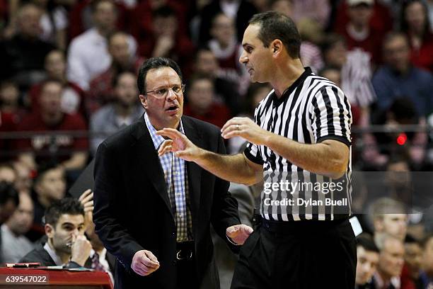 Head coach Tom Crean of the Indiana Hoosiers reacts to a call by referee Bo Boroski in the second half against the Michigan State Spartans at...