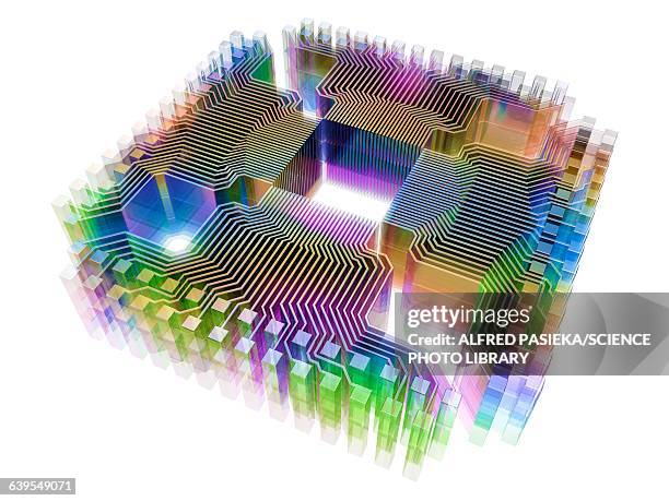 quantum computer, electronic circuitry - computer chip stock illustrations
