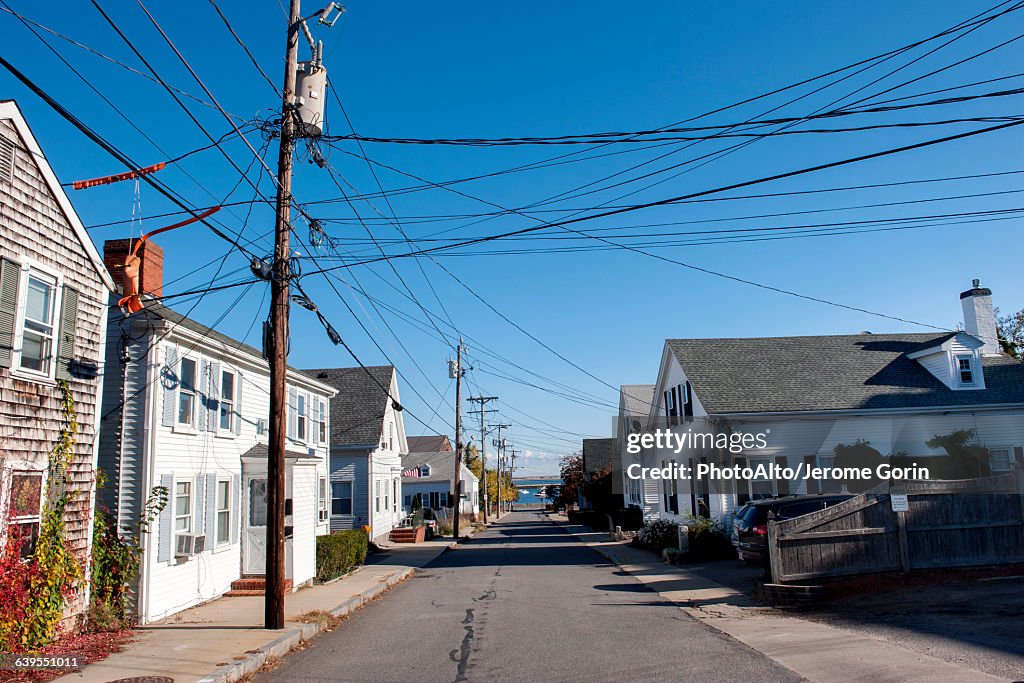 Residential street in Plymouth, Massachusetts, USA