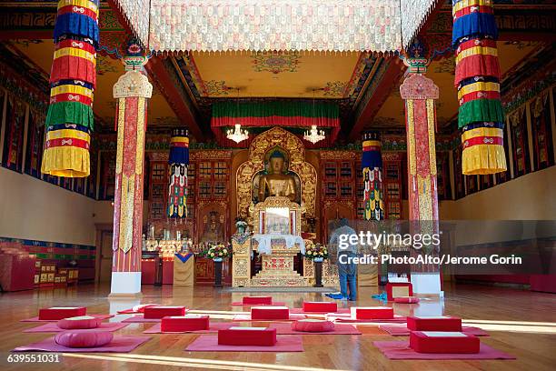 shrine in karma triyana dharmachakra tibetan buddhist monastery, woodstock, new york, usa - dharmachakra stock pictures, royalty-free photos & images