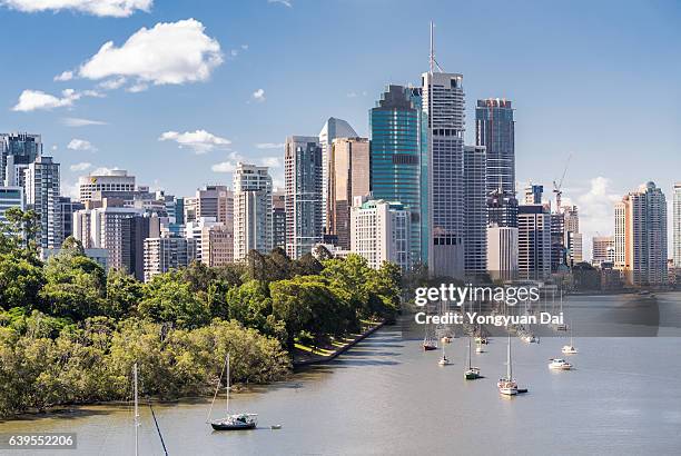 skyline von brisbane - brisbane skyline stock-fotos und bilder