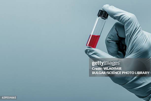 person holding virology test tube - medicinflaska bildbanksfoton och bilder
