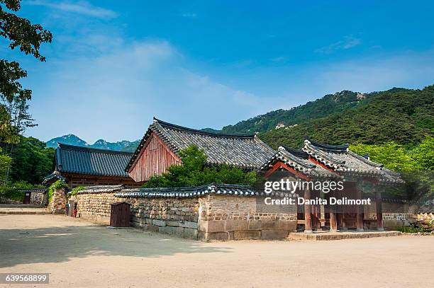 buildings of beopjusa temple complex, south korea - beopjusa stock pictures, royalty-free photos & images