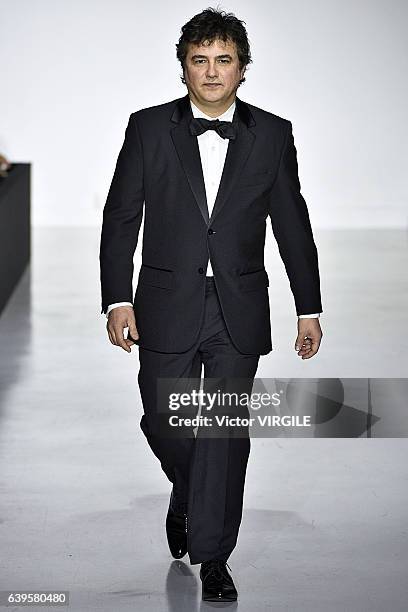 Patrick Pelloux walks the runway during the Agnes B Menswear Fall/Winter 2017-2018 show as part of Paris Fashion Week on January 22, 2017 in Paris,...