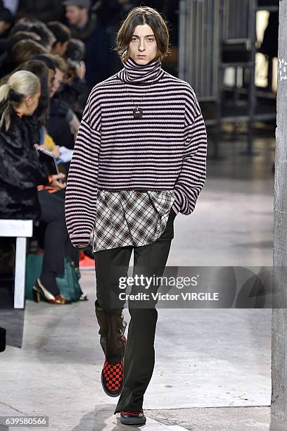 Model walks the runway during the Lanvin Menswear Fall/Winter 2017-2018 show as part of Paris Fashion Week on January 22, 2017 in Paris, France.