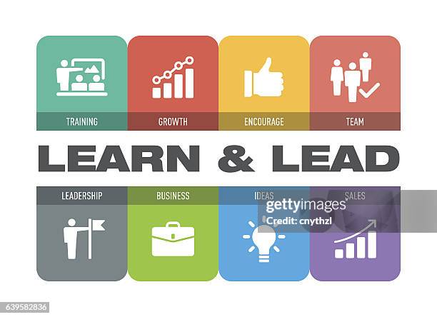 learn and lead icon set - learn to lead stock illustrations