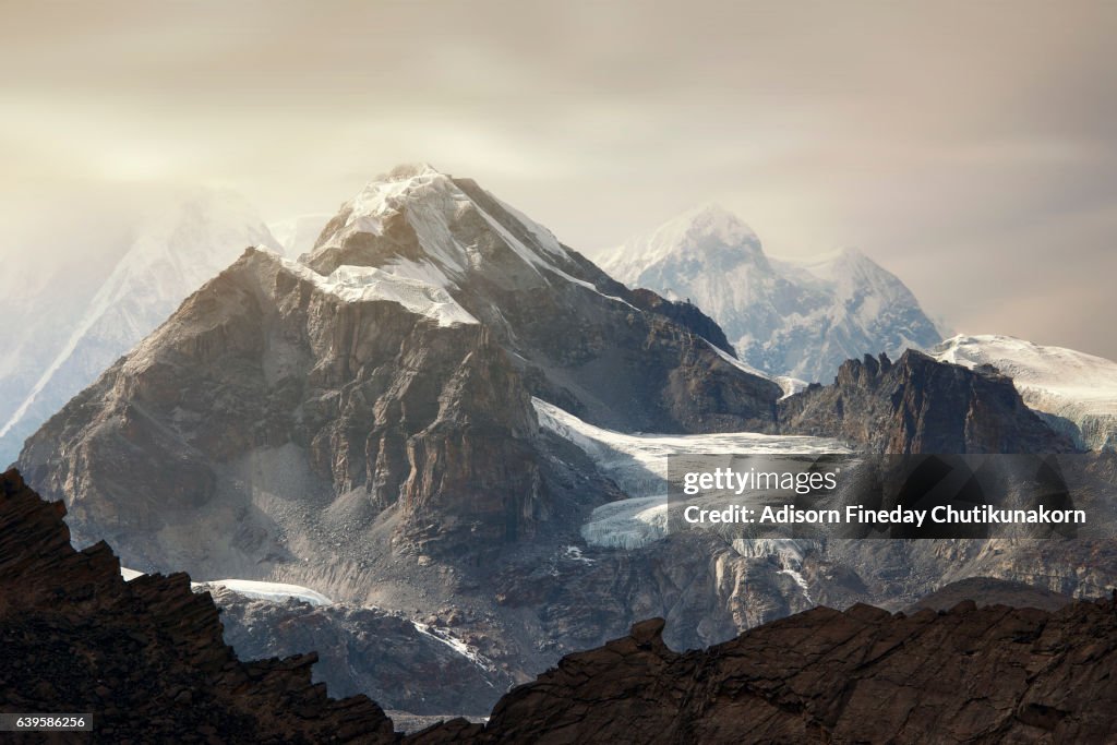 Himalaya Everest mountain peaks  from Gokyo ri glacier Nepal