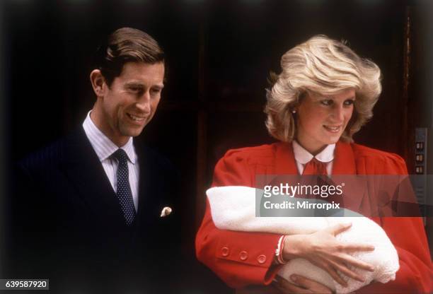 Prince Charles & Princess Diana leaving hospital after the birth of Prince Harry dbase MSI Glossary. 16th September 1984.