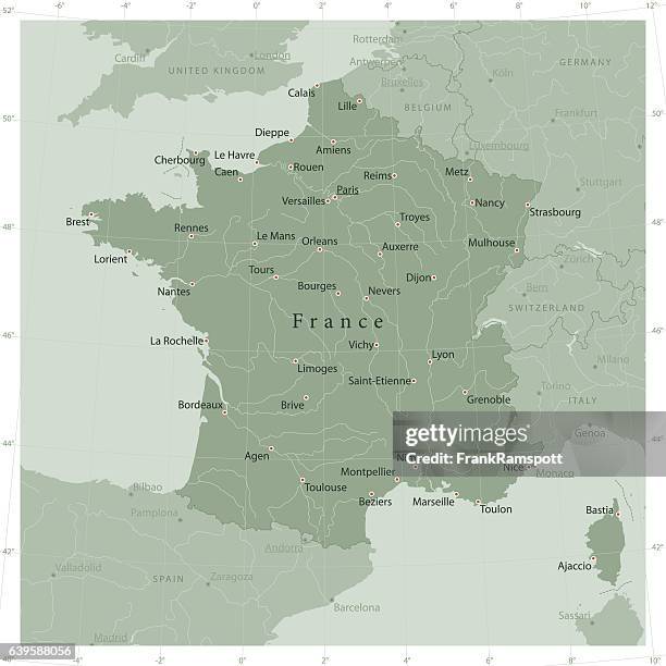 frankreich land vektor karte olivgrün - atlantikküste frankreich stock-grafiken, -clipart, -cartoons und -symbole
