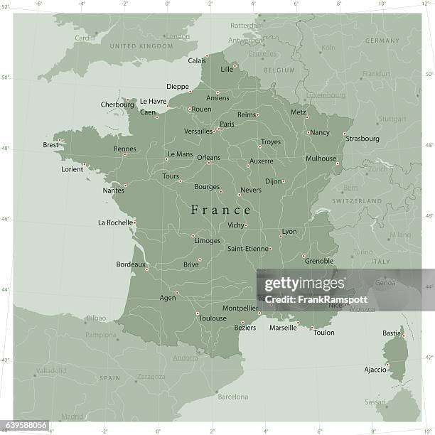 frankreich land vektor karte olivgrün - frankreich stock-grafiken, -clipart, -cartoons und -symbole