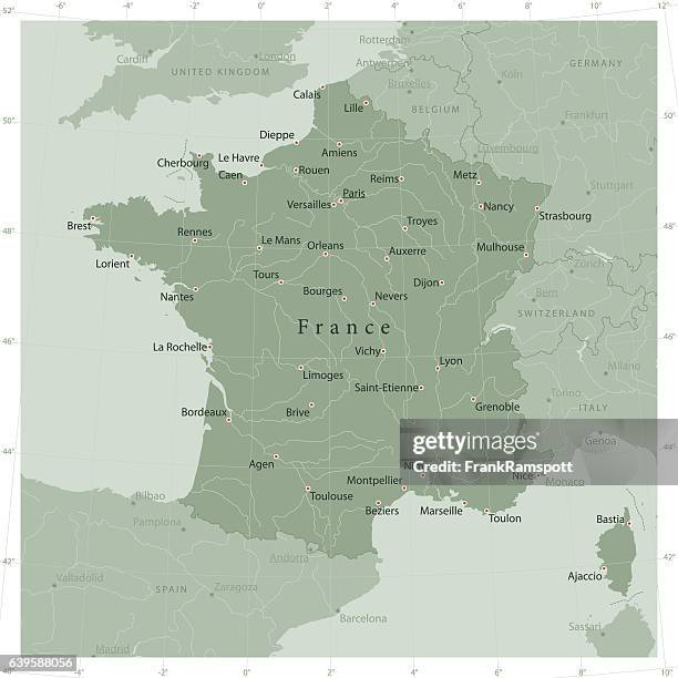 フランス 国ベクトル地図 オリーブグリーン - ボルドー点のイラスト素材／クリップアート素材／マンガ素材／アイコン素材