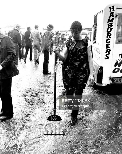 Severe stormy weather with torrential rain and flooding at the annual Summer Exhibition on the Newcastle Town Moor on August 1, 1980.