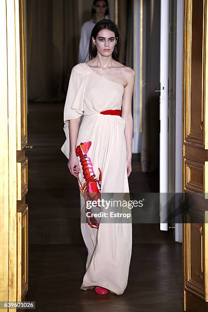 Model walks the runway during the Schiaparelli Spring Summer 2017 show as part of Paris Fashion Week on January 23, 2017 in Paris, France.