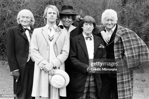 Photocall for special 90 minute Doctor Who episode titled 'The Five Doctors', which will celebrate 20 years of the sci fi series, 17th March 1983....