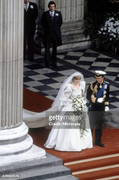 Princess Diana and Prince Charles after their wedding ceremony. There were 3,500 people in the congregation at St Paul's Cathedral. It was held at St...