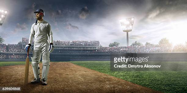 bateador de jugador de cricket en el estadio - críquet fotografías e imágenes de stock