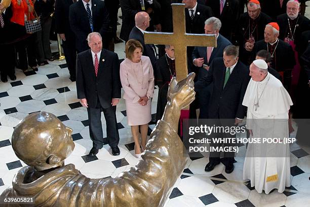 Pope Francis with US Speaker of the House, Republican from Ohio John Boehner , House Minority Leader, Democrat from California Nancy Pelosi and other...