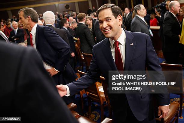 Republican presidential candidate Sen. Marco Rubio, R-Fla., arrives for the State of the Union address to a joint session of Congress on Capitol Hill...