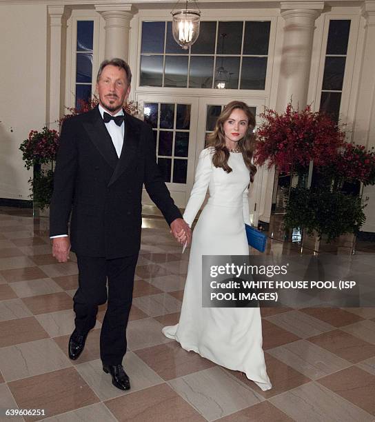 Larry Ellison, Executive Chairman and CTO, Oracle and Nikita Kahn arrive at the State Dinner for China's President President Xi and Madame Peng...