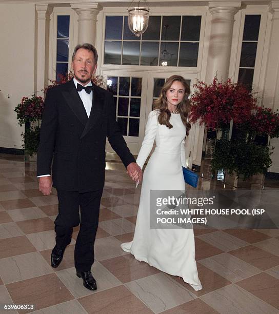 Larry Ellison, Executive Chairman and CTO, Oracle and Nikita Kahn arrive at the State Dinner for China's President President Xi and Madame Peng...