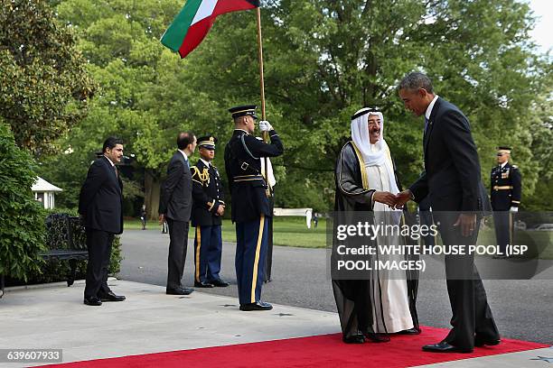 President Barack Obama welcomes Sheikh Sabah Al-Ahmed Al-Jaber Al-Sabah, Amir of the State of Kuwait, to the White House May 13, 2015 in Washington,...