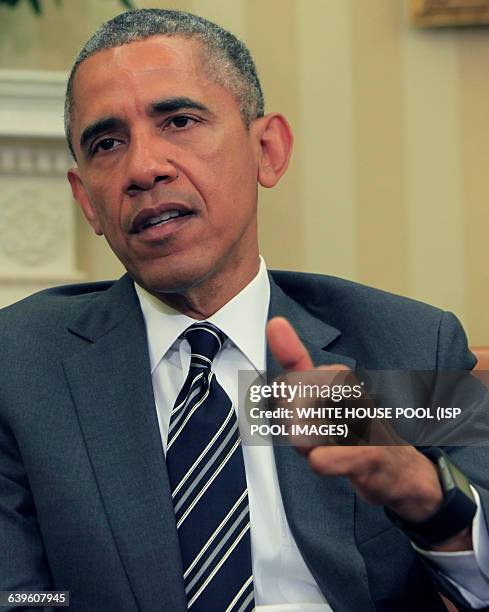 President Barack Obama meets with NATO Secretary-General Stoltenberg in the Oval Office of the White House on May 26,2015 ISP pool photo by Dennis...