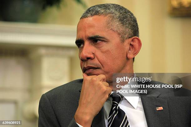 President Barack Obama meets with NATO Secretary-General Stoltenberg in the Oval Office of the White House on May 26,2015 ISP pool photo by Dennis...