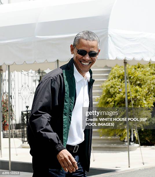 President Barack Obama walks towards Marine One on the South Lawn of the White House prior to his departure May 2, 2015 in Washington, DC. The...