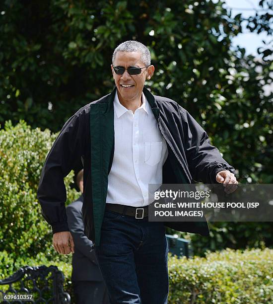 President Barack Obama walks towards Marine One on the South Lawn of the White House prior to his departure May 2, 2015 in Washington, DC. The...