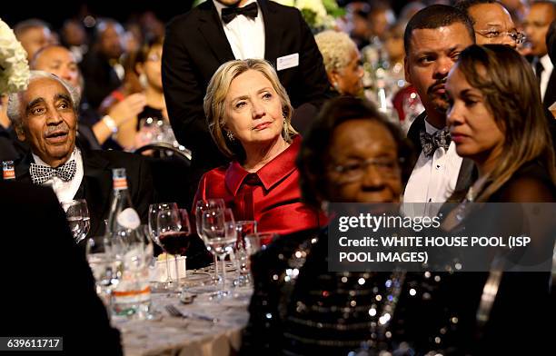 Democratic presidential candidate Hillary Rodham Clinton listens to a speaker at the Congressional Black Caucus Foundation's 45th Annual Legislative...