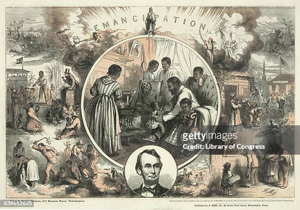 Illustrated print by Thomas Nast depicting varying depictions of African American life