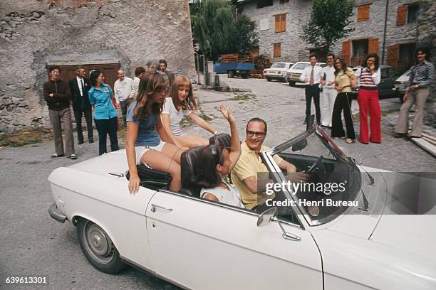 French politician Jacques Chirac and his wife Bernadette with their daughter Claude and a friend during a vacation in Correze.