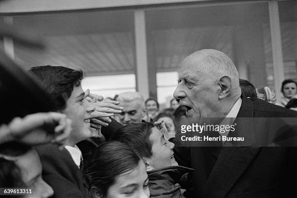 French President Charles de Gaulle during a visit to Rennes, in Brittany. It would be his first trip to the coutryside as Chief of State.