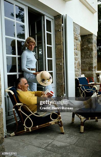 French President Georges Pompidou on vacation with his wife Claude.