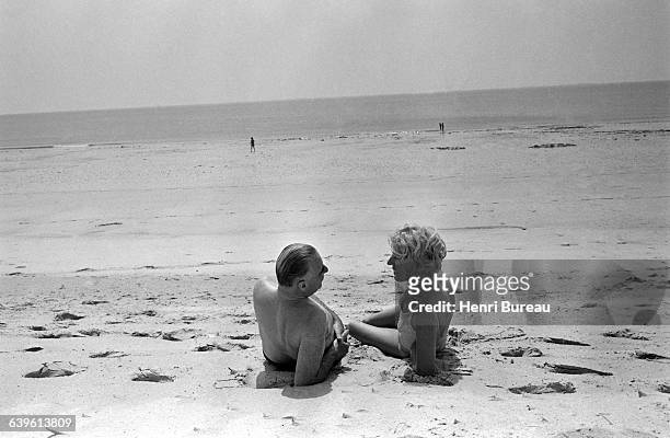French politician Georges Pompidou on vacation with his wife Claude in Brittany.